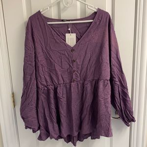Purple, V-neck, babydoll blouse